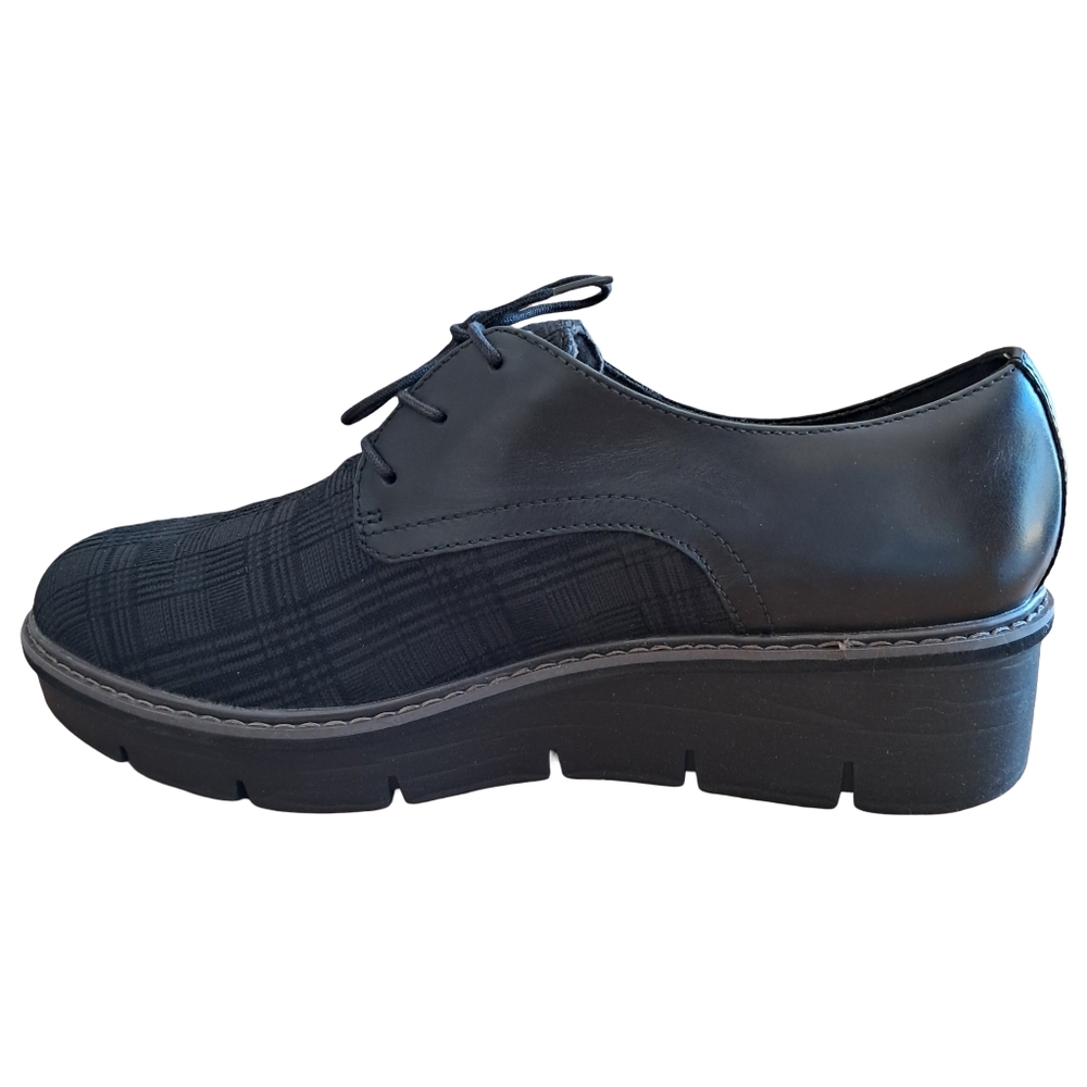 Clarks Airabell Tye Women's Black Leather Wedge Platform Oxfords New Size 10 - Picture 2 of 10